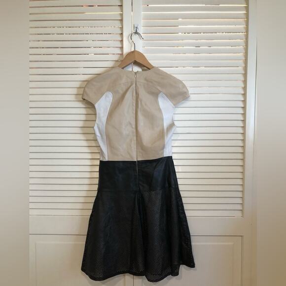 Ohne Titel Lamb Leather Fit & Flare Beige and Black Dress - Picture 4 of 7